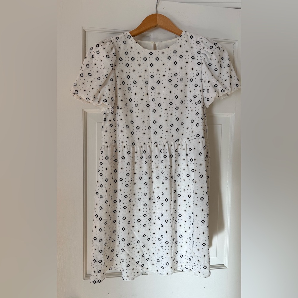 LOFT Ivory/white Dress with Black and Tan Pattern